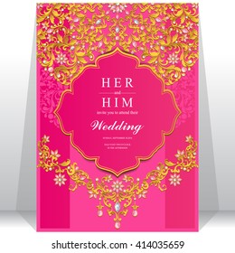 Wedding invitation or card with abstract background. Islam, Arabic, Indian, Dubai.