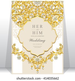 Wedding invitation or card with abstract background. Islam, Arabic, Indian, Dubai.