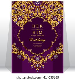 Wedding invitation or card with abstract background. Islam, Arabic, Indian, Dubai.