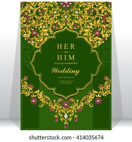 Wedding invitation or card with abstract background. Islam, Arabic, Indian, Dubai.