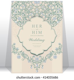 Wedding invitation or card with abstract background. Islam, Arabic, Indian, Dubai.