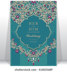 Wedding invitation or card with abstract background. Islam, Arabic, Indian, Dubai.