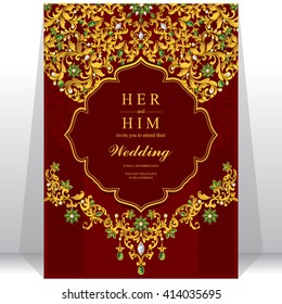 Wedding invitation or card with abstract background. Islam, Arabic, Indian, Dubai.