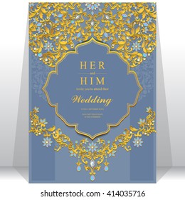 Wedding invitation or card with abstract background. Islam, Arabic, Indian, Dubai.