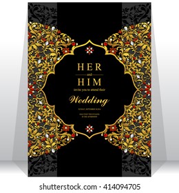 Wedding invitation or card with abstract background. Islam, Arabic, Indian, Dubai.
