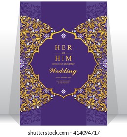 Wedding invitation or card with abstract background. Islam, Arabic, Indian, Dubai.