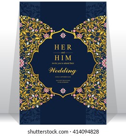 Wedding invitation or card with abstract background. Islam, Arabic, Indian, Dubai.