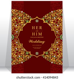 Wedding invitation or card with abstract background. Islam, Arabic, Indian, Dubai.