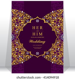 Wedding invitation or card with abstract background. Islam, Arabic, Indian, Dubai.