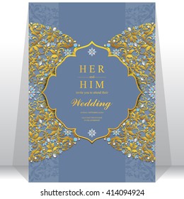 Wedding invitation or card with abstract background. Islam, Arabic, Indian, Dubai.