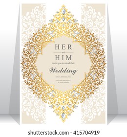Wedding invitation or card with abstract background. Islam, Arabic, Indian, Dubai.