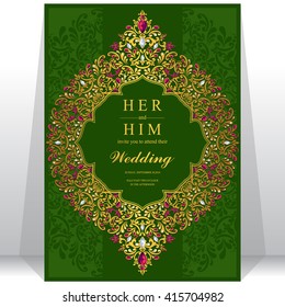 Wedding invitation or card with abstract background. Islam, Arabic, Indian, Dubai.