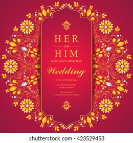 Wedding invitation or card with abstract background. Islam, Arabic, Indian, Dubai.