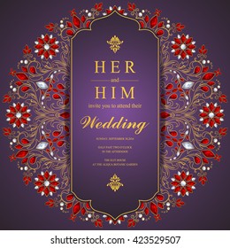 Wedding invitation or card with abstract background. Islam, Arabic, Indian, Dubai.