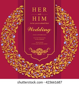 Wedding invitation or card with abstract background. Islam, Arabic, Indian, Dubai.