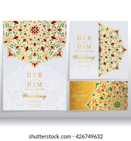 Wedding invitation or card with abstract background. Islam, Arabic, Indian, Dubai.