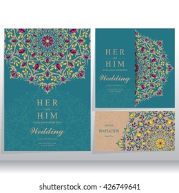 Wedding invitation or card with abstract background. Islam, Arabic, Indian, Dubai.