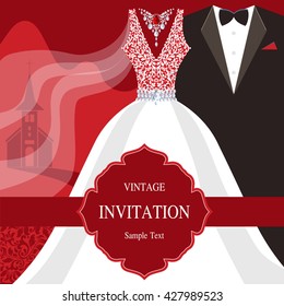 Wedding invitation or card with abstract background. Islam, Arabic, Indian.