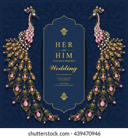 Wedding invitation or card with abstract background. Islam, Arabic, Indian, Dubai.