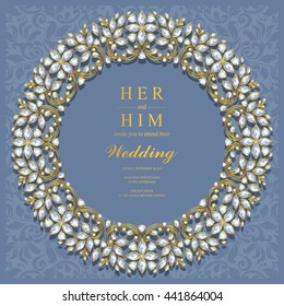 Wedding invitation or card with abstract background. Islam, Arabic, Indian, Dubai.