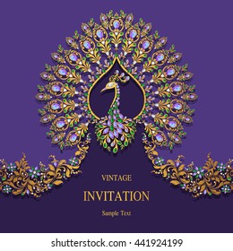 Wedding invitation or card with abstract background. Islam, Arabic, Indian, Dubai.