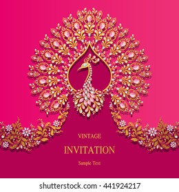Wedding invitation or card with abstract background. Islam, Arabic, Indian, Dubai.