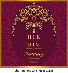 Wedding invitation or card with abstract background. Islam, Arabic, Indian, Dubai.