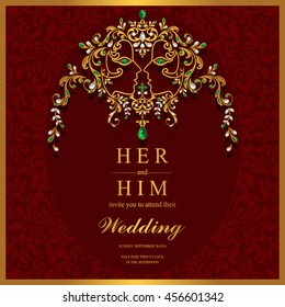 Wedding invitation or card with abstract background. Islam, Arabic, Indian, Dubai.