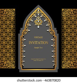 Wedding invitation or card with abstract background. Islam, Arabic, Indian, Dubai.
