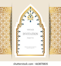 Wedding invitation or card with abstract background. Islam, Arabic, Indian, Dubai.