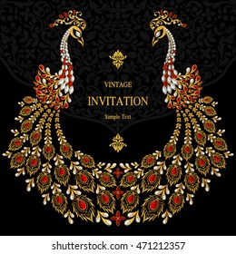 Wedding invitation or card with abstract background. Islam, Arabic, Indian, Dubai.