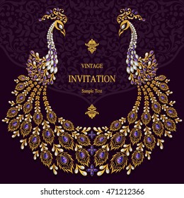 Wedding invitation or card with abstract background. Islam, Arabic, Indian, Dubai.