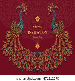 Wedding invitation or card with abstract background. Islam, Arabic, Indian, Dubai.