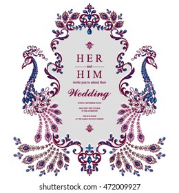Wedding invitation or card with abstract background. Islam, Arabic, Indian, Dubai.