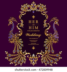 Wedding invitation or card with abstract background. Islam, Arabic, Indian, Dubai.