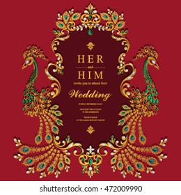 Wedding invitation or card with abstract background. Islam, Arabic, Indian, Dubai.