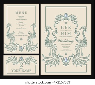 Wedding invitation or card with abstract background. Islam, Arabic, Indian.