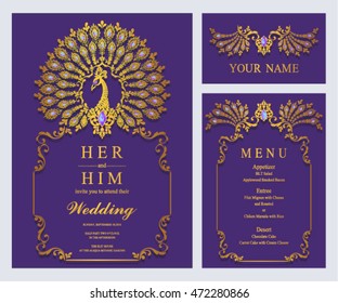 Wedding invitation or card with abstract background. Islam, Arabic, Indian.