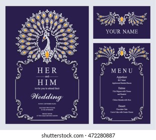 Wedding invitation or card with abstract background. Islam, Arabic, Indian.