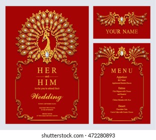 Wedding invitation or card with abstract background. Islam, Arabic, Indian.