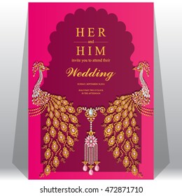 Wedding invitation or card with abstract background. Islam, Arabic, Indian, Dubai.