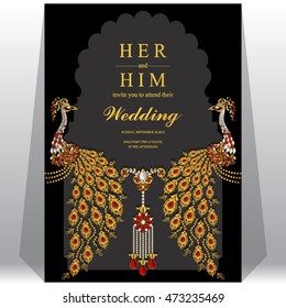 Wedding invitation or card with abstract background. Islam, Arabic, Indian, Dubai.