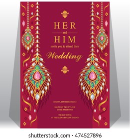 Wedding invitation or card with abstract background. Islam, Arabic, Indian, Dubai.