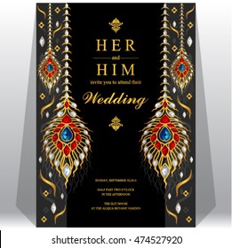 Wedding invitation or card with abstract background. Islam, Arabic, Indian, Dubai.