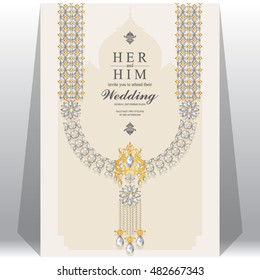 Wedding invitation or card with abstract background. Islam, Arabic, Indian, Dubai.