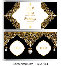 Wedding invitation or card with abstract background. Islam, Arabic, Indian, Dubai.