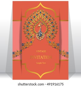 Wedding invitation or card with abstract background. Islam, Arabic, Indian, Dubai.