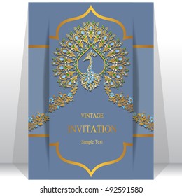 Wedding invitation or card with abstract background. Islam, Arabic, Indian, Dubai.