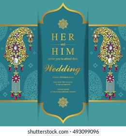 Wedding invitation or card with abstract background. Islam, Arabic, Indian, Dubai.