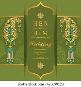 Wedding invitation or card with abstract background. Islam, Arabic, Indian, Dubai.